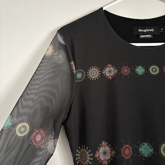Desigual Double Layer Sheer Long Sleeve Midi Dress Women’s Size Small - Picture 5 of 12